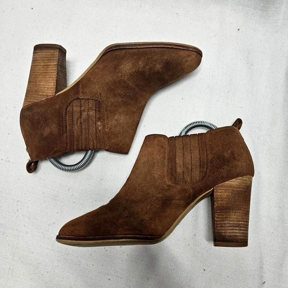 Michael Kors Chelsea Boots Womens 7.5 Brown Suede Stacked Block Heel Booties Y2K